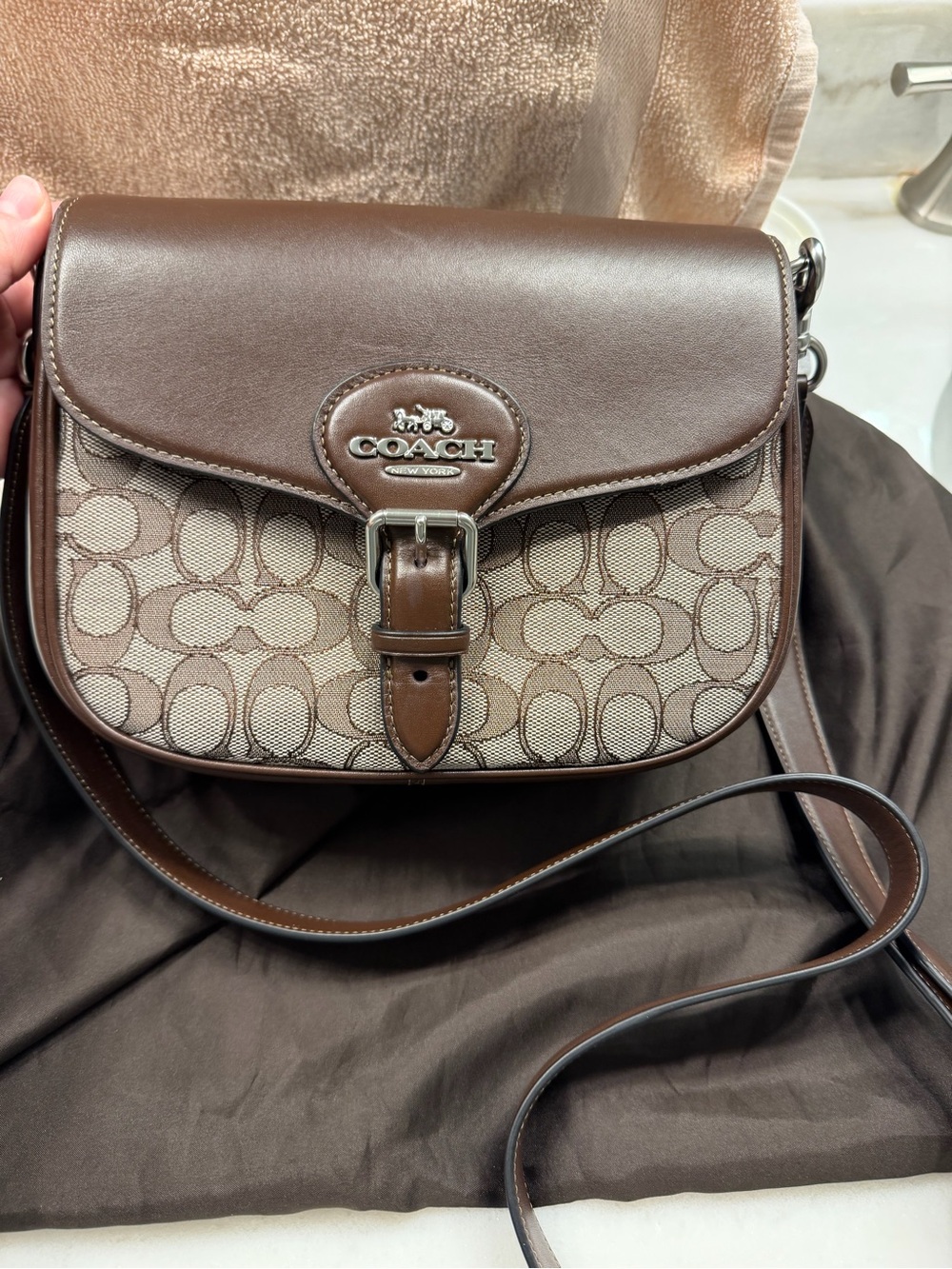 Coach Brown Signature Canvas and Dark Brown Leather Crossbody